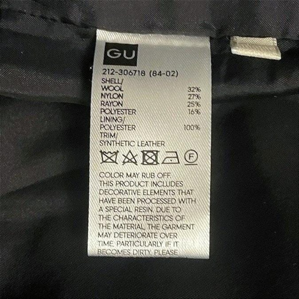 GU Wool Duffle Coat Women L Cropped Black Toggle Lined Hooded Heavyweight Japan - Picture 4 of 10